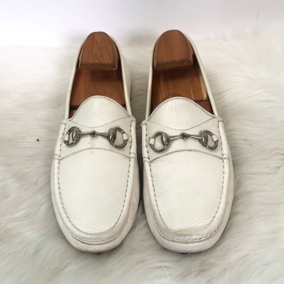 Gucci Mens White Leather Horse bit Slip On Casual Loafer Shoes Size 9 W/ Coa